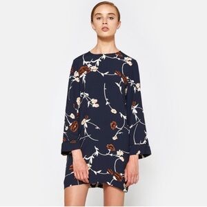 Ganni Floral Dalton Crepe Shift Dress in Total Eclipse Size 36 Small 4